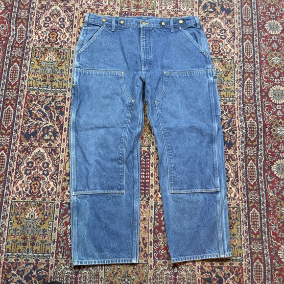 Carhartt Other - Carhartt B07 DNM Double Knee Logger Dungaree Jeans Blue Denim 42x30 Mens Baggy